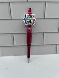 Beaded Ballpoint Pen, Red with Bingo Theme