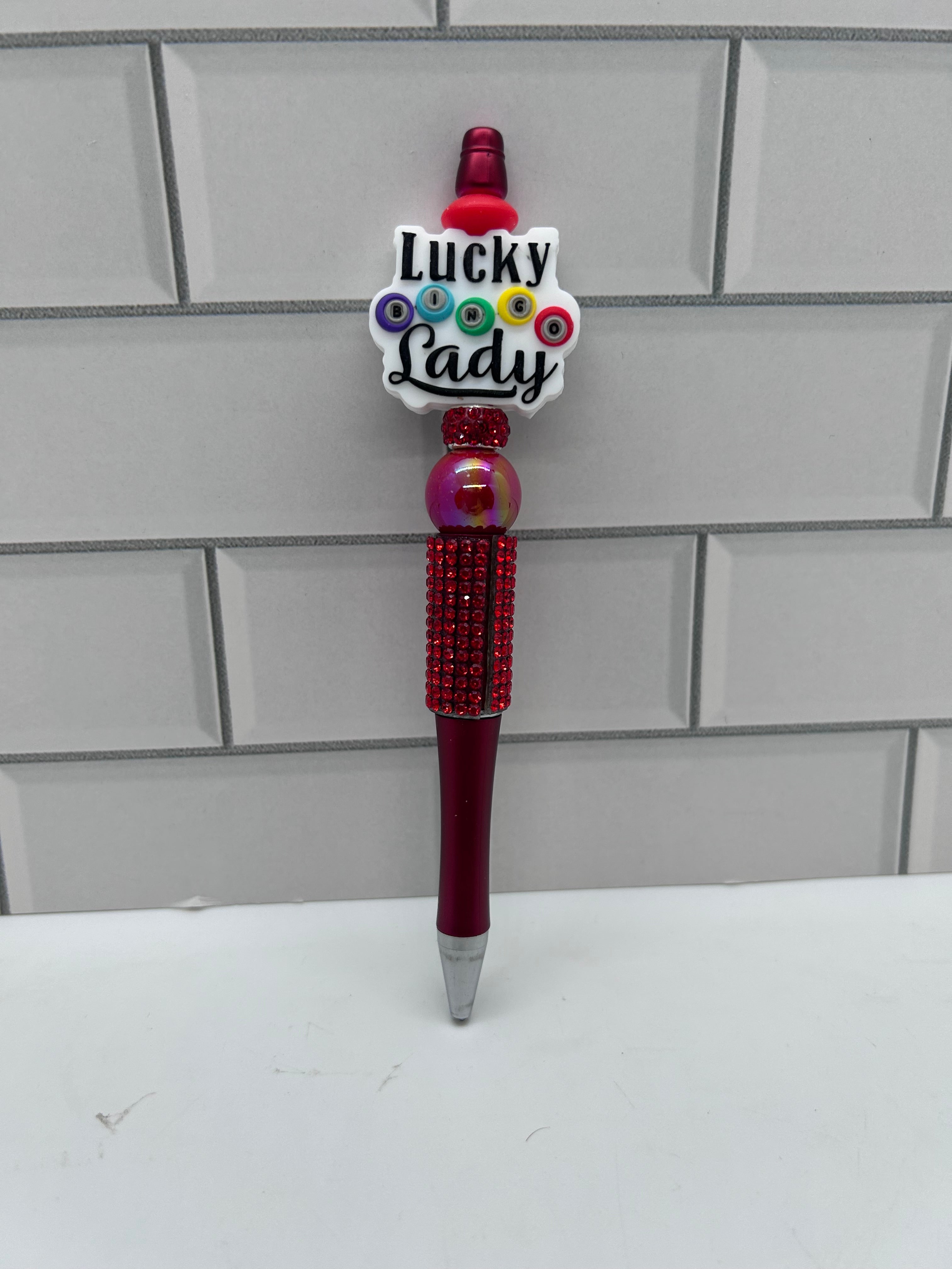 Beaded Ballpoint Pen, Red with Bingo Theme