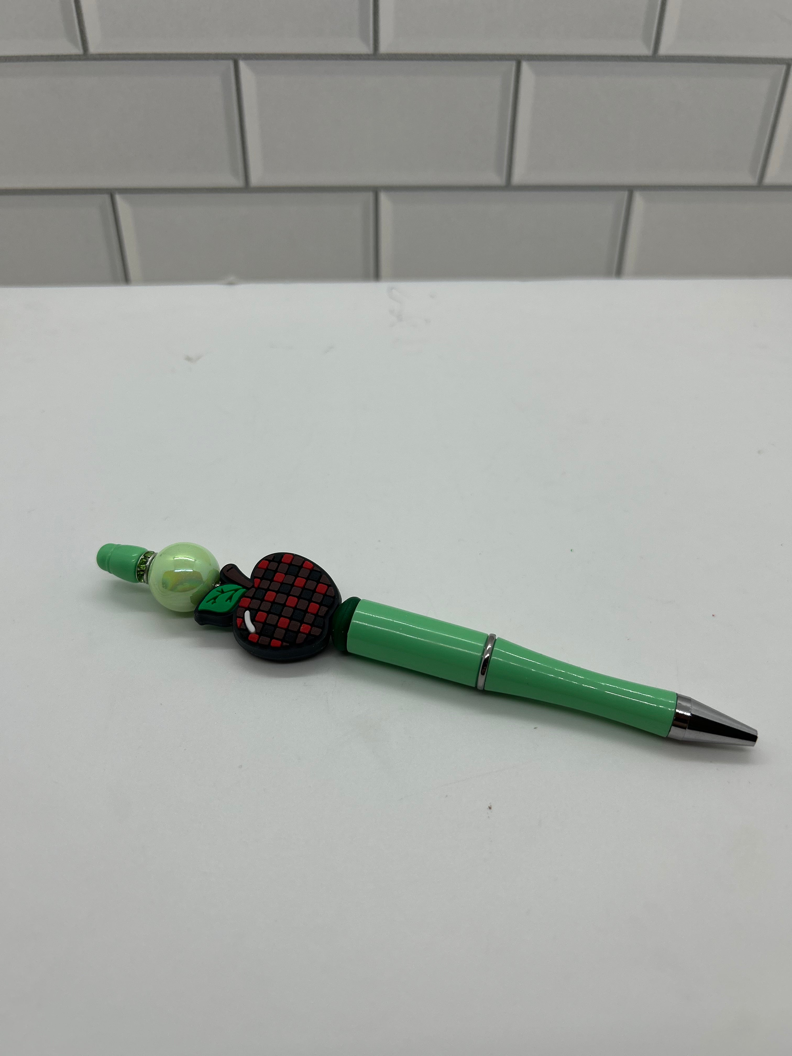 Beaded Green Pen-With Back to School Theme