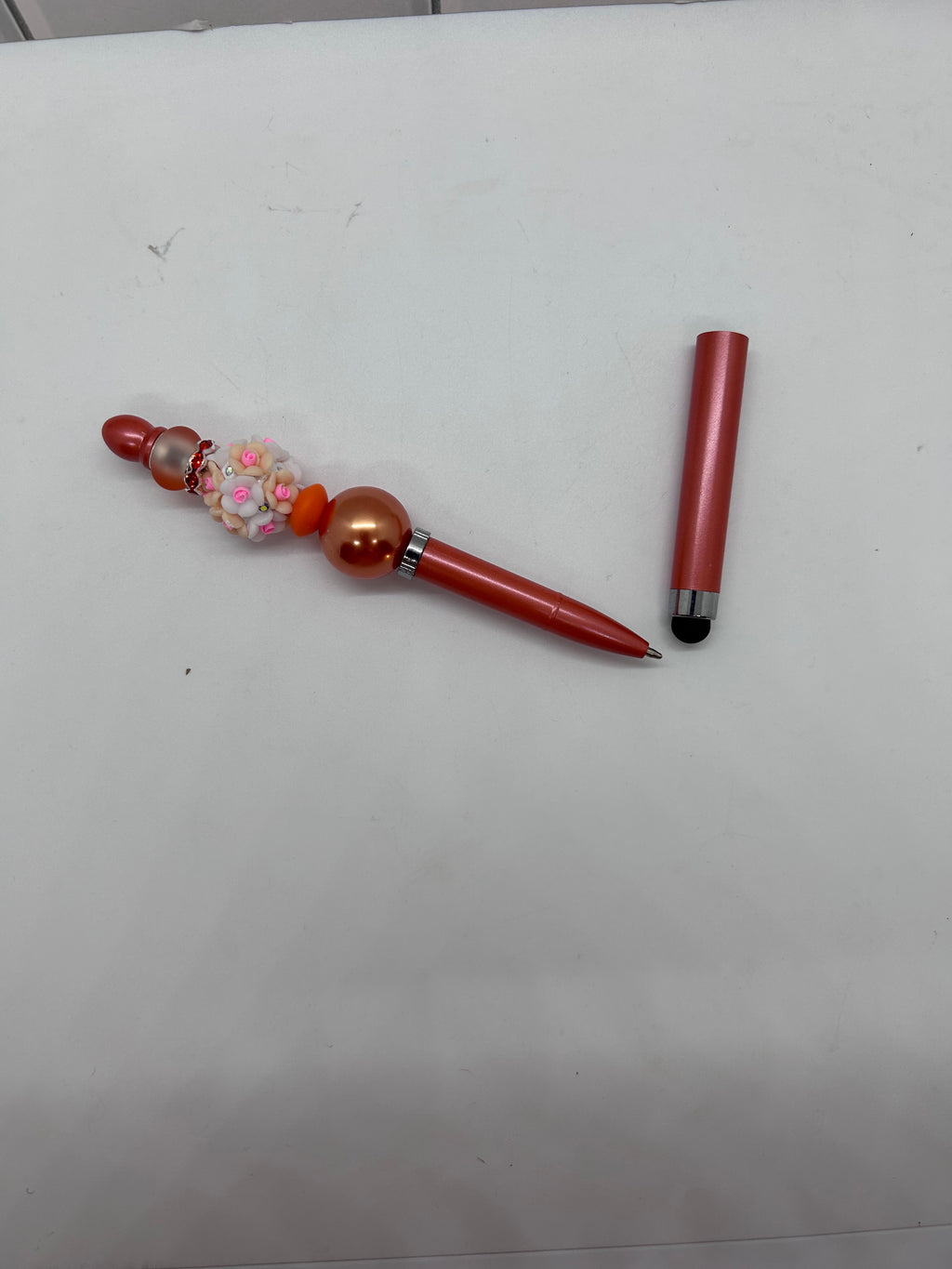 Beaded Stylus/Pen-Orange/Floral