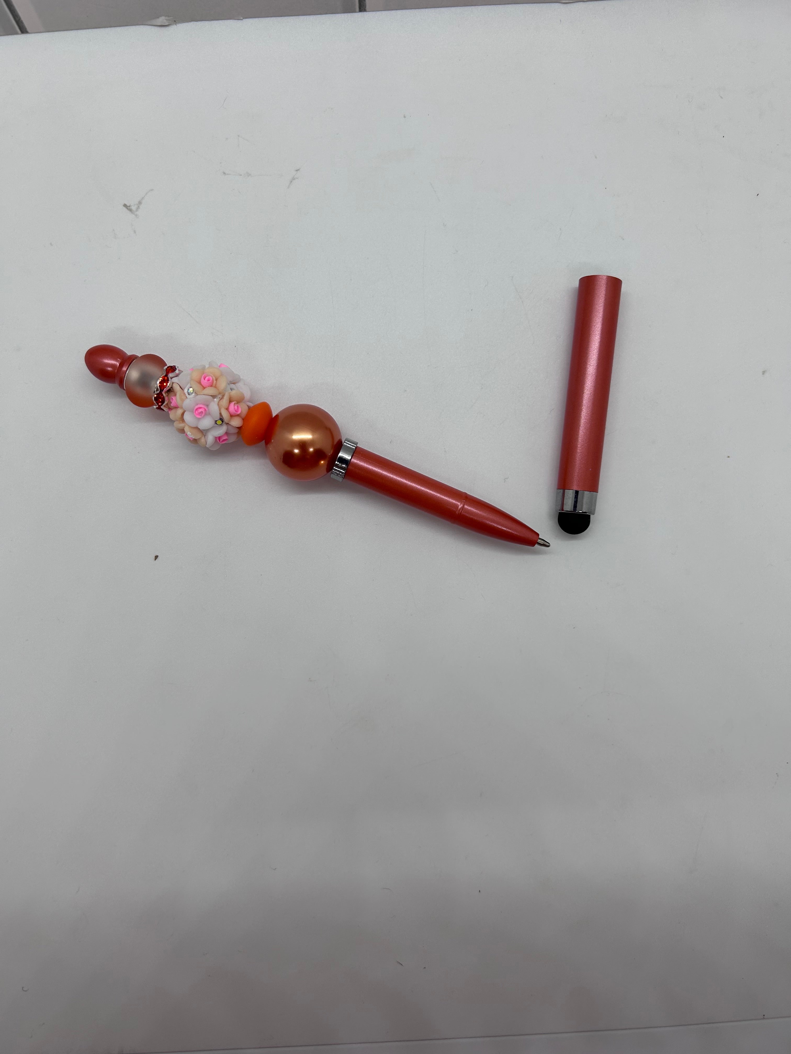Beaded Stylus/Pen-Orange/Floral