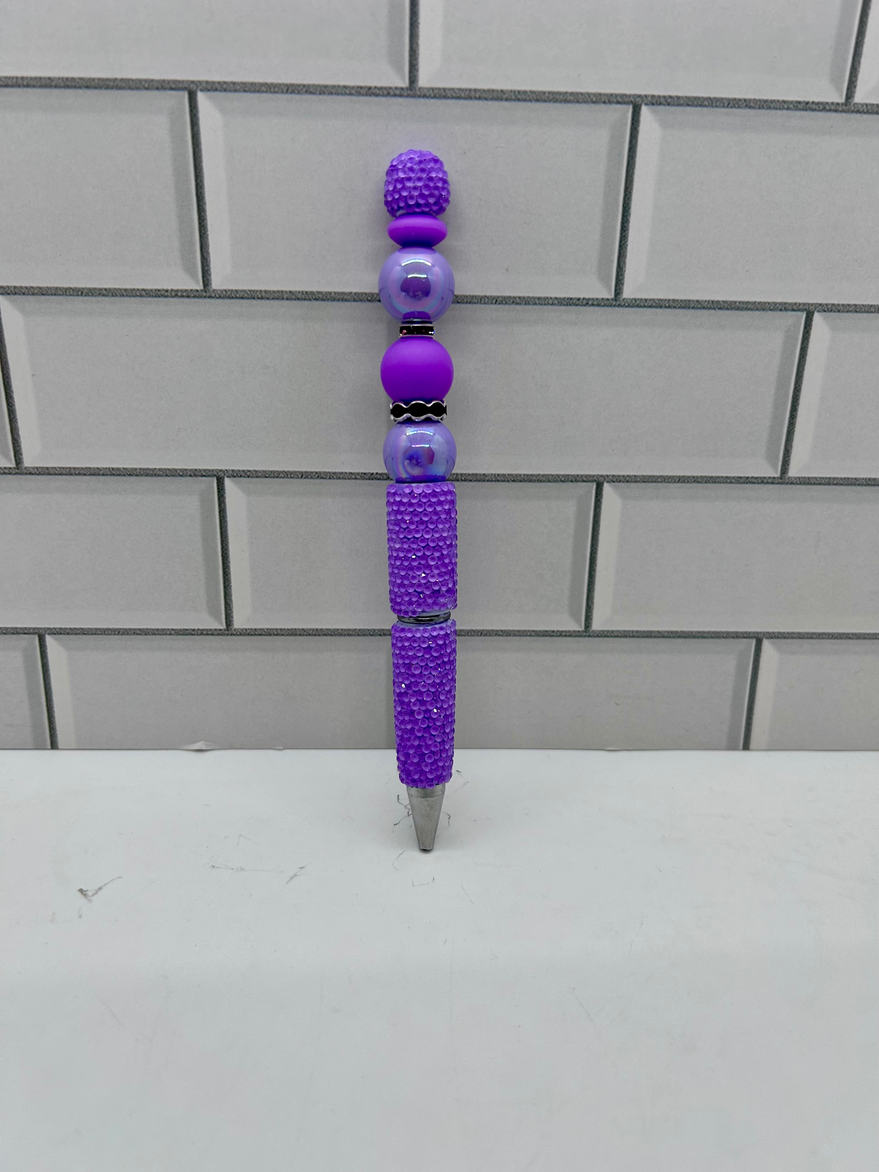 Rhinestone Beaded Ballpoint Pen-Purple (Rhinestone Not Perfect)
