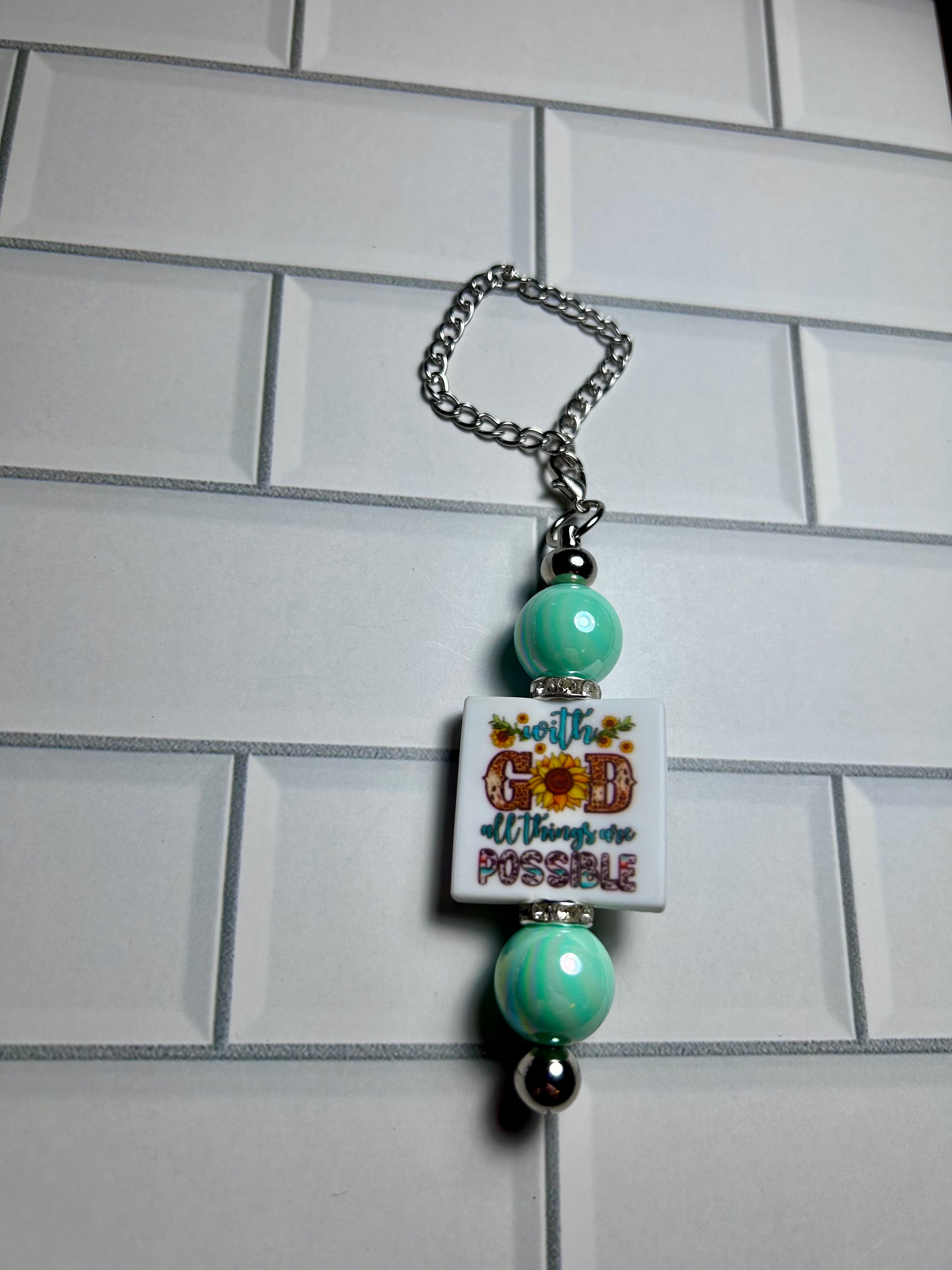 Beaded Cup Charm’s-Green Acrylic with Focal