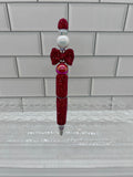 Rhinestone Beaded Ballpoint Pen w/ Bow Focal-Red/White