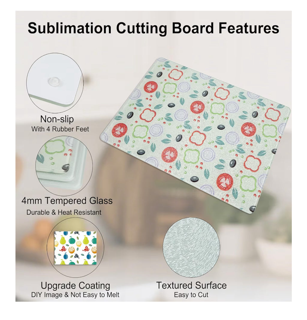 11x8 Glass Textured Sublimated Cutting Board with Beautiful Design