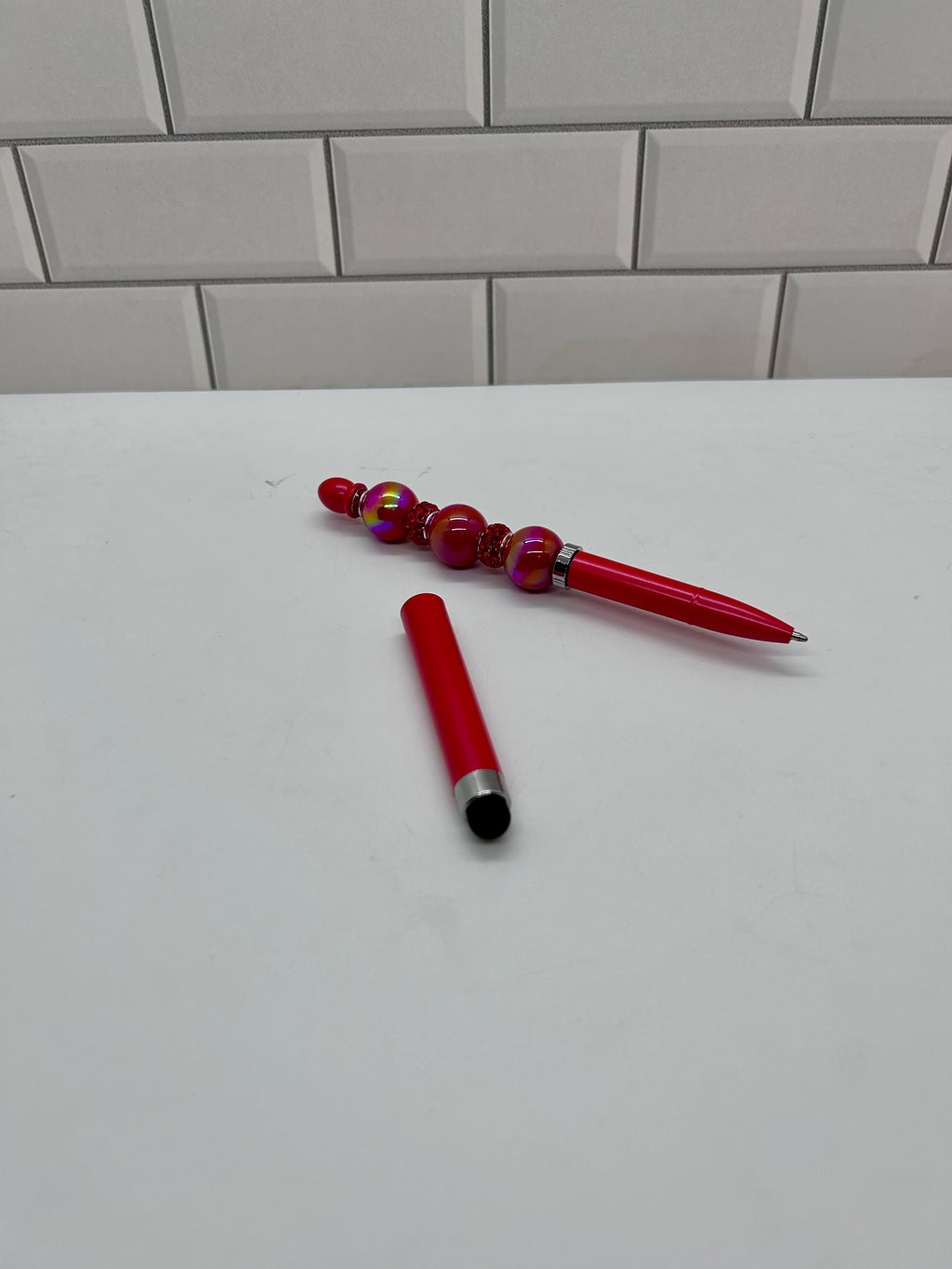 Beaded Stylus/Pen-Red Acrylic