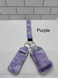 Porte-clés dragonne en néoprène avec porte-désinfectant, flacon vide et porte-baume à lèvres - Violet