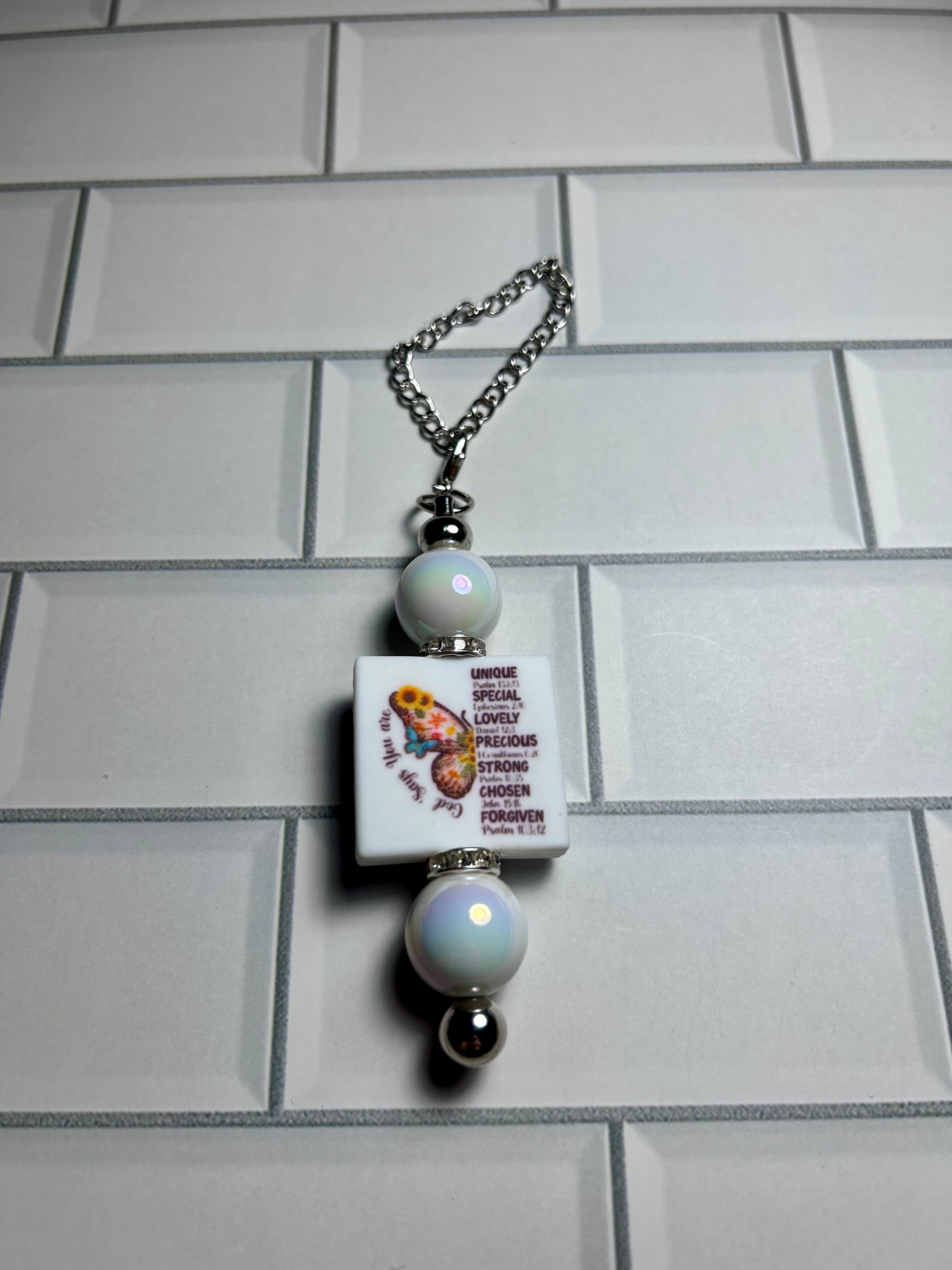 Beaded Cup Charm’s-White Acrylic with Focal
