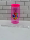 16 oz Acrylic Ombre Tumbler with Floral Theme-Pink