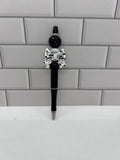 Beaded Ballpoint Pen-Black with Acrylic & Silicone Beads with Bow Focal