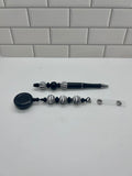Beaded Badge Reel with Matching Beaded Pen-Black
