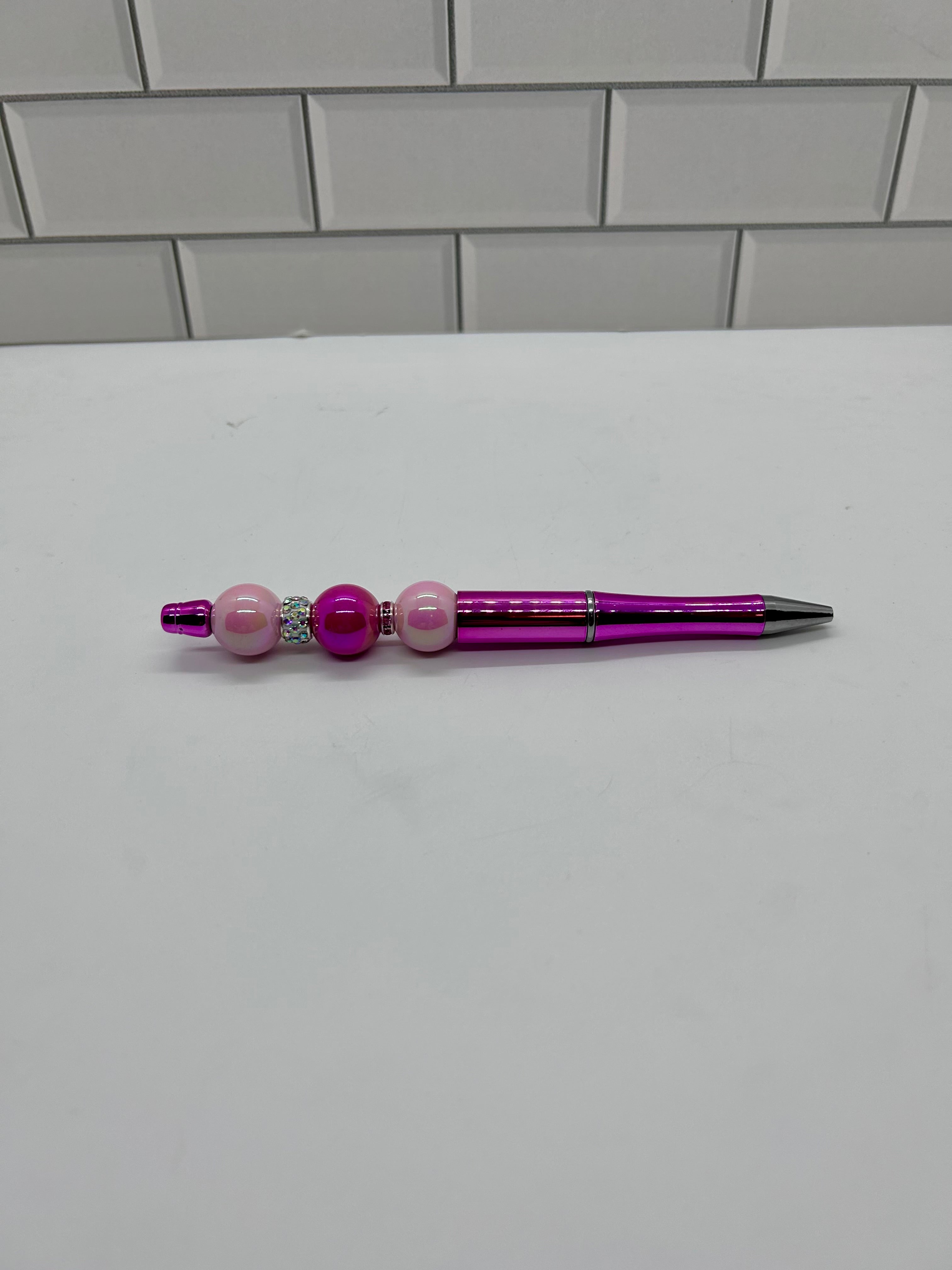 Stylos à bille perlés - Acrylique rose métallisé