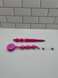Beaded Badge Reel with Matching Beaded Pen-Pink