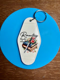 Retro Style Motel Keychain with a Bookish Theme