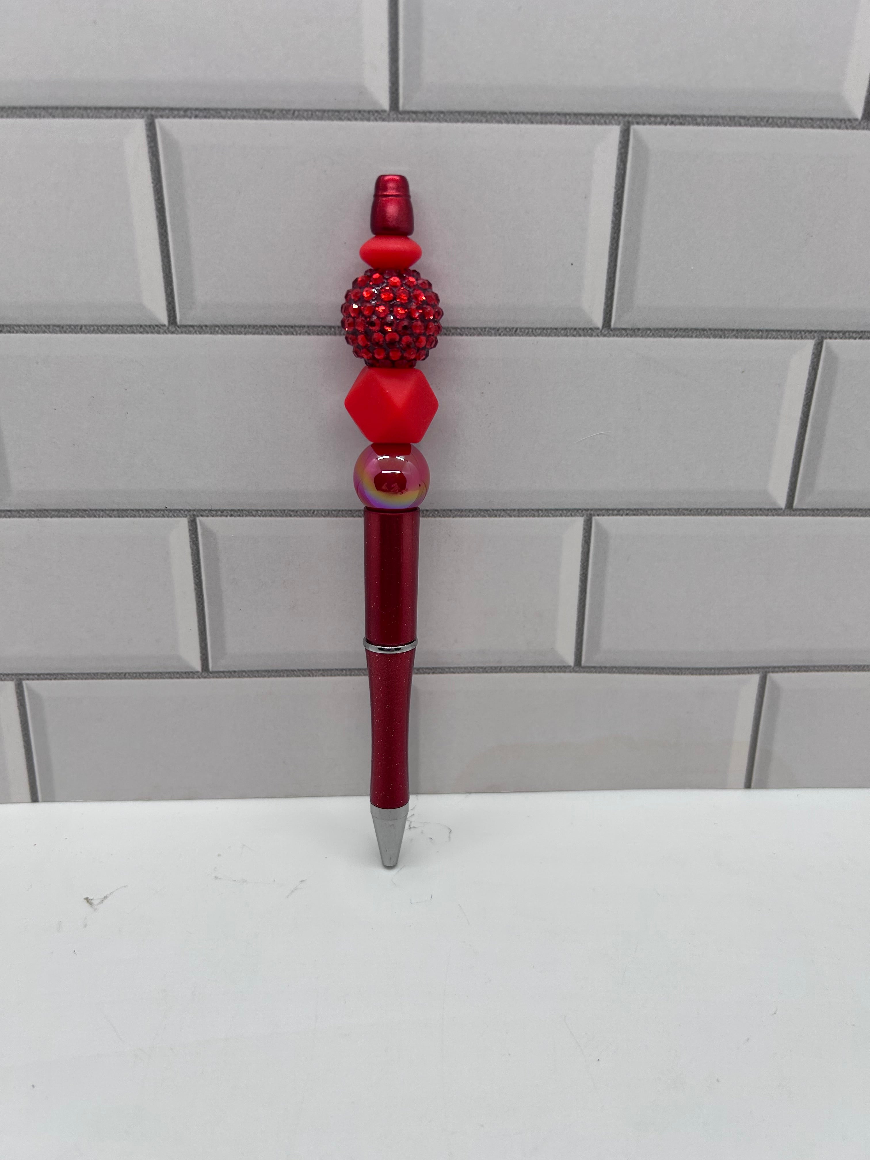 Beaded Ballpoint Pen-Red with Acrylic & Silicone Beads