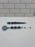 Beaded Badge Reel with Matching Beaded Pen-Gray
