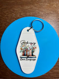 Retro Style Motel Keychain with a Bookish Theme