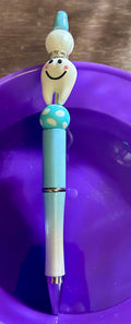 Stylo bille à perles en silicone avec motif dentaire (bleu)