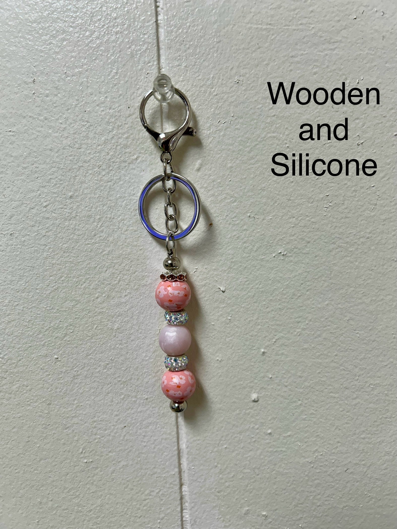 Wooden  and Silicone Beaded Keychain with Christian Focal