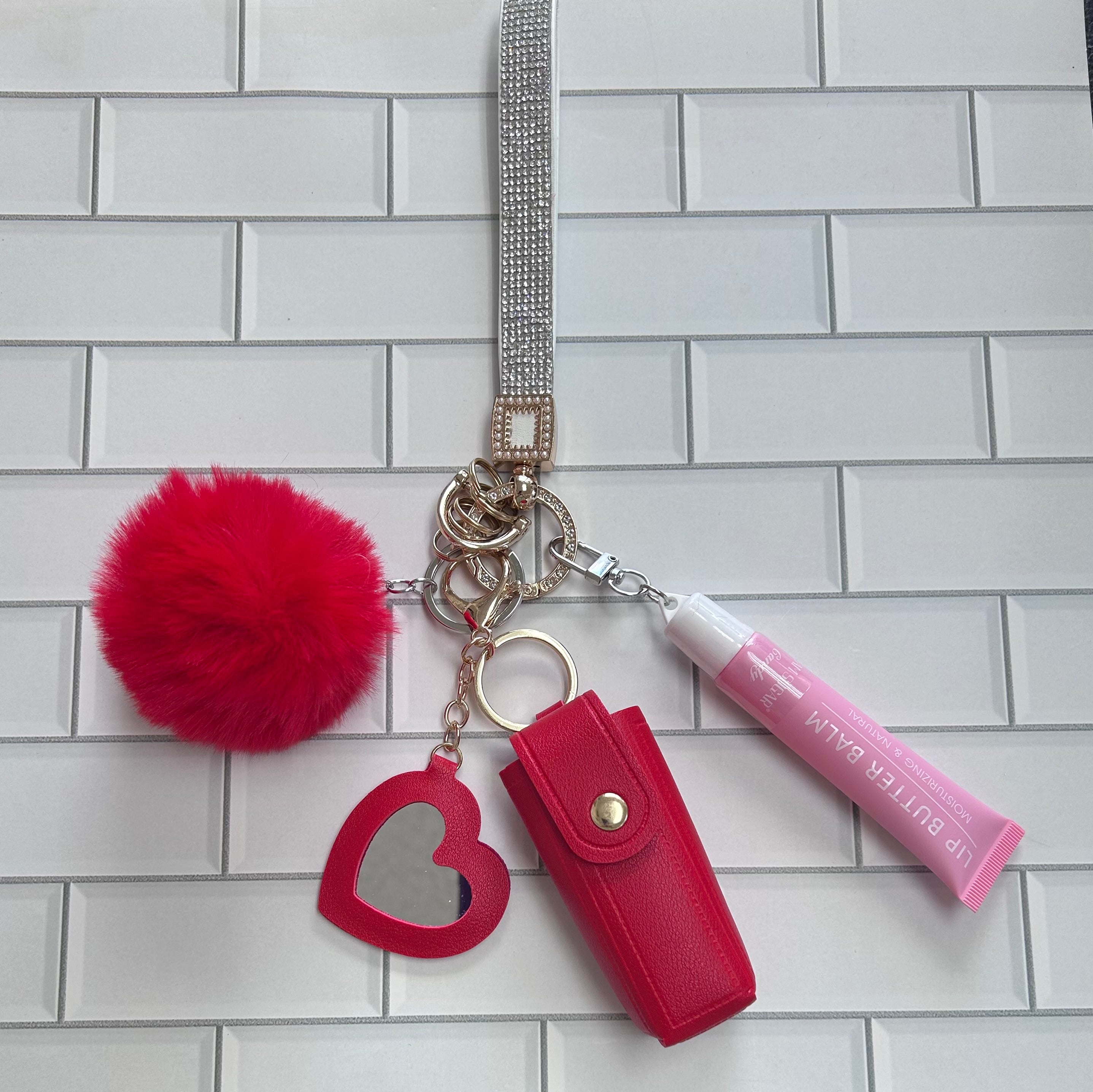 Wristlet Bling Keychain Bundle-Red with Candy Flavor
