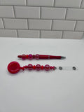 Beaded Badge Reel with Matching Beaded Pen-Red