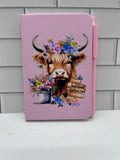 A6 Blank Lined Journal Featuring A Beautiful Cow Design-Pink