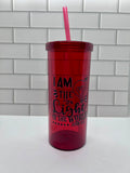 Gobelets de 20 oz en acrylique avec motif inspirant, couvercle et paille - Rouge