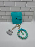 I.D. Wristlet Keychain Bundle-Teal with White Cc Charm