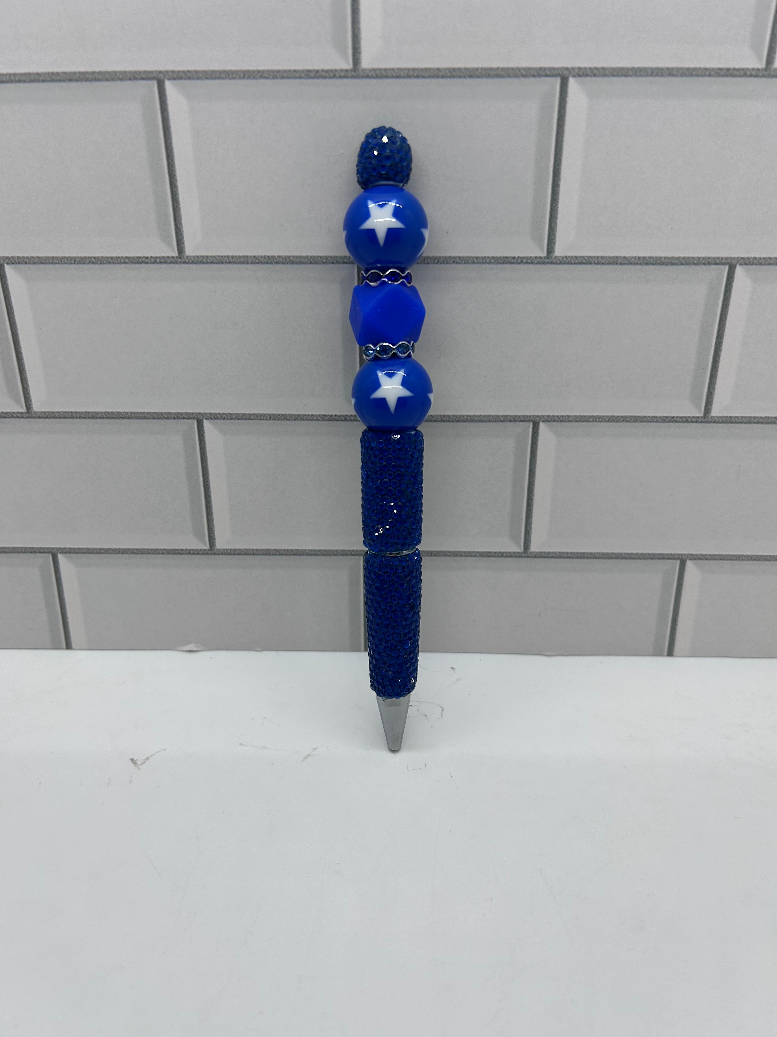Rhinestone Beaded Ballpoint Pen-Blue