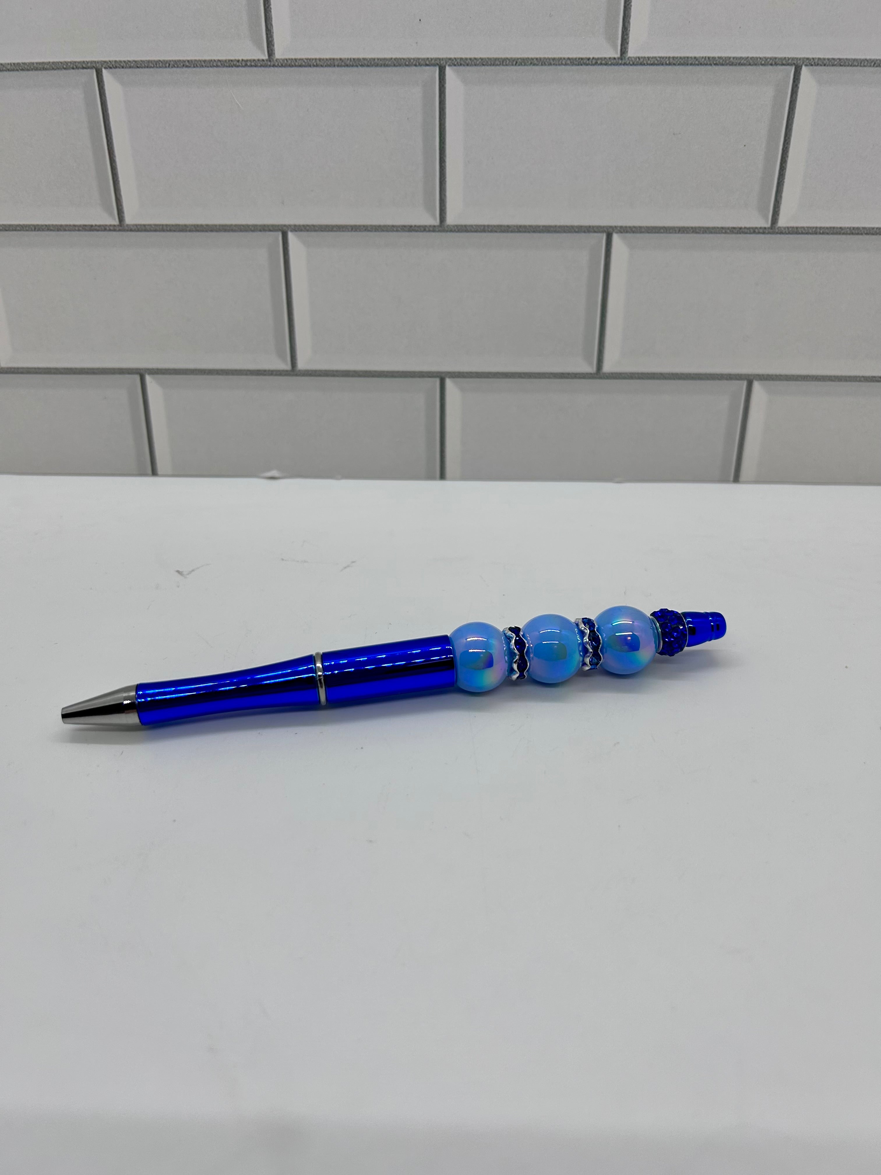 Metallic Blue Beaded Ballpoint Pen Acrylic