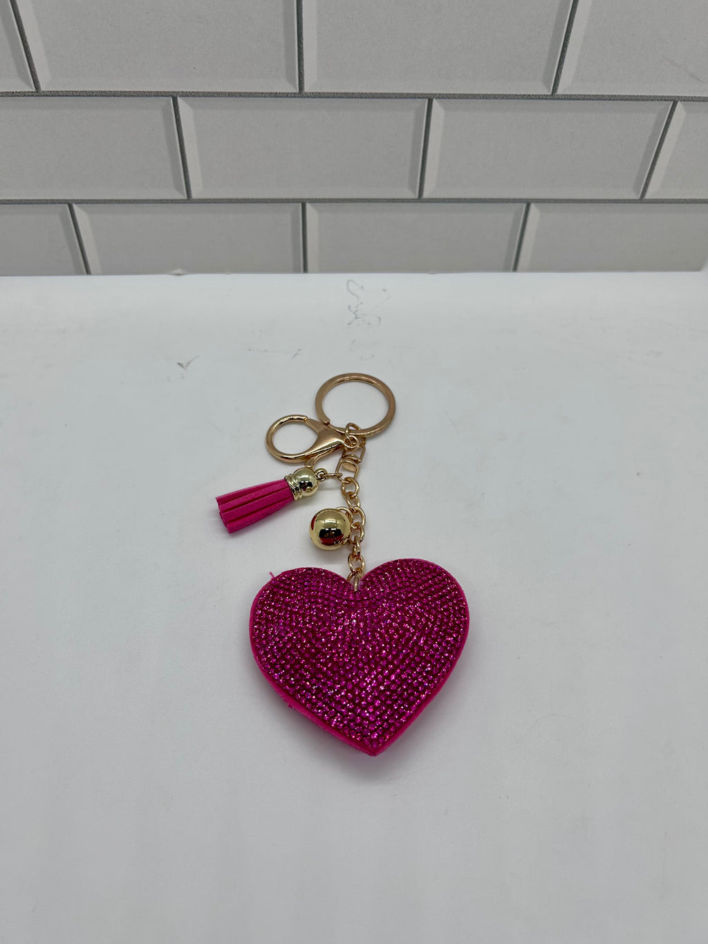 Hot Pink  Rhinestone Heart  Keychain Charm