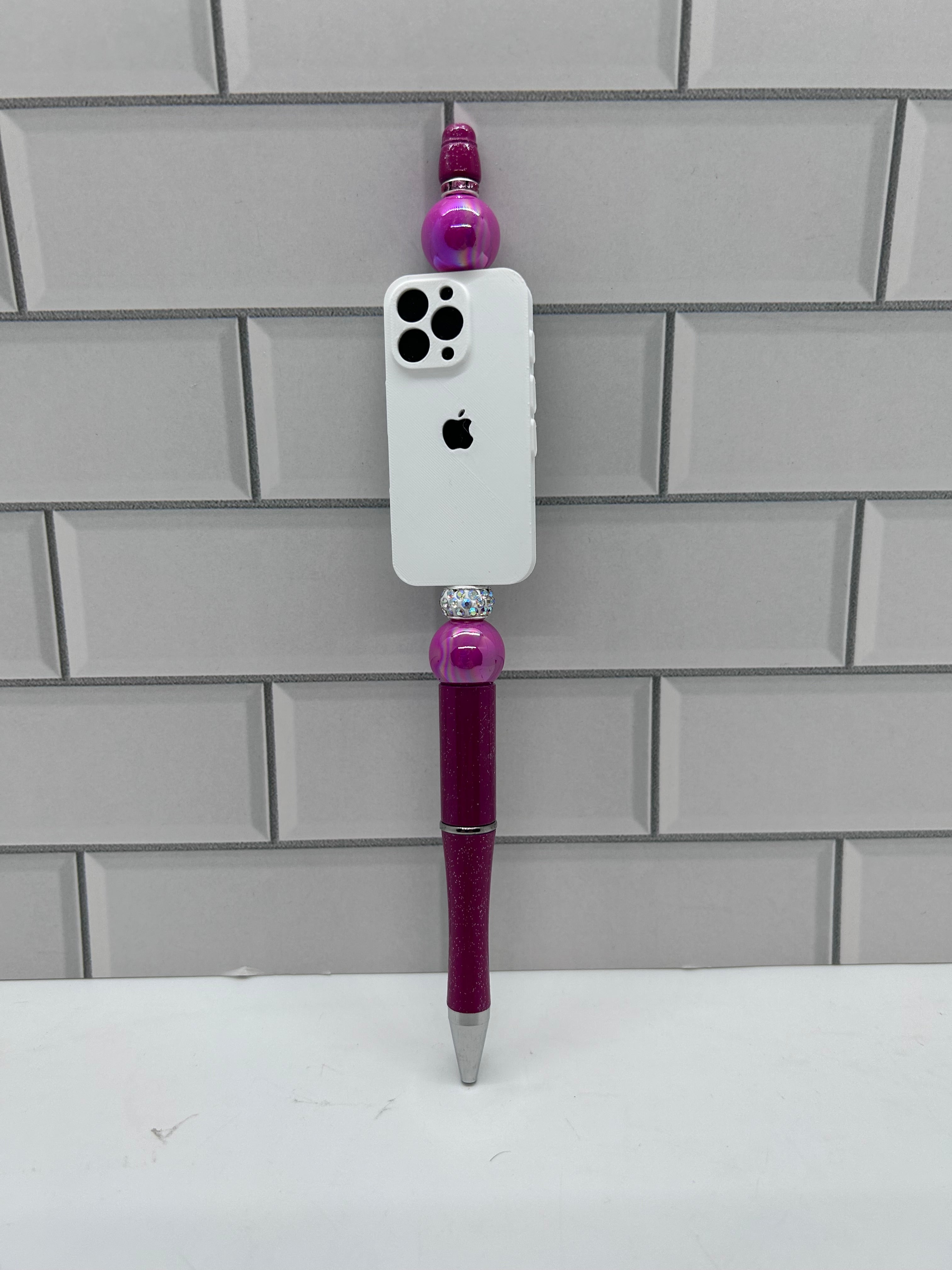 Stylo à bille perlé - Rose avec extension, breloque téléphone portable