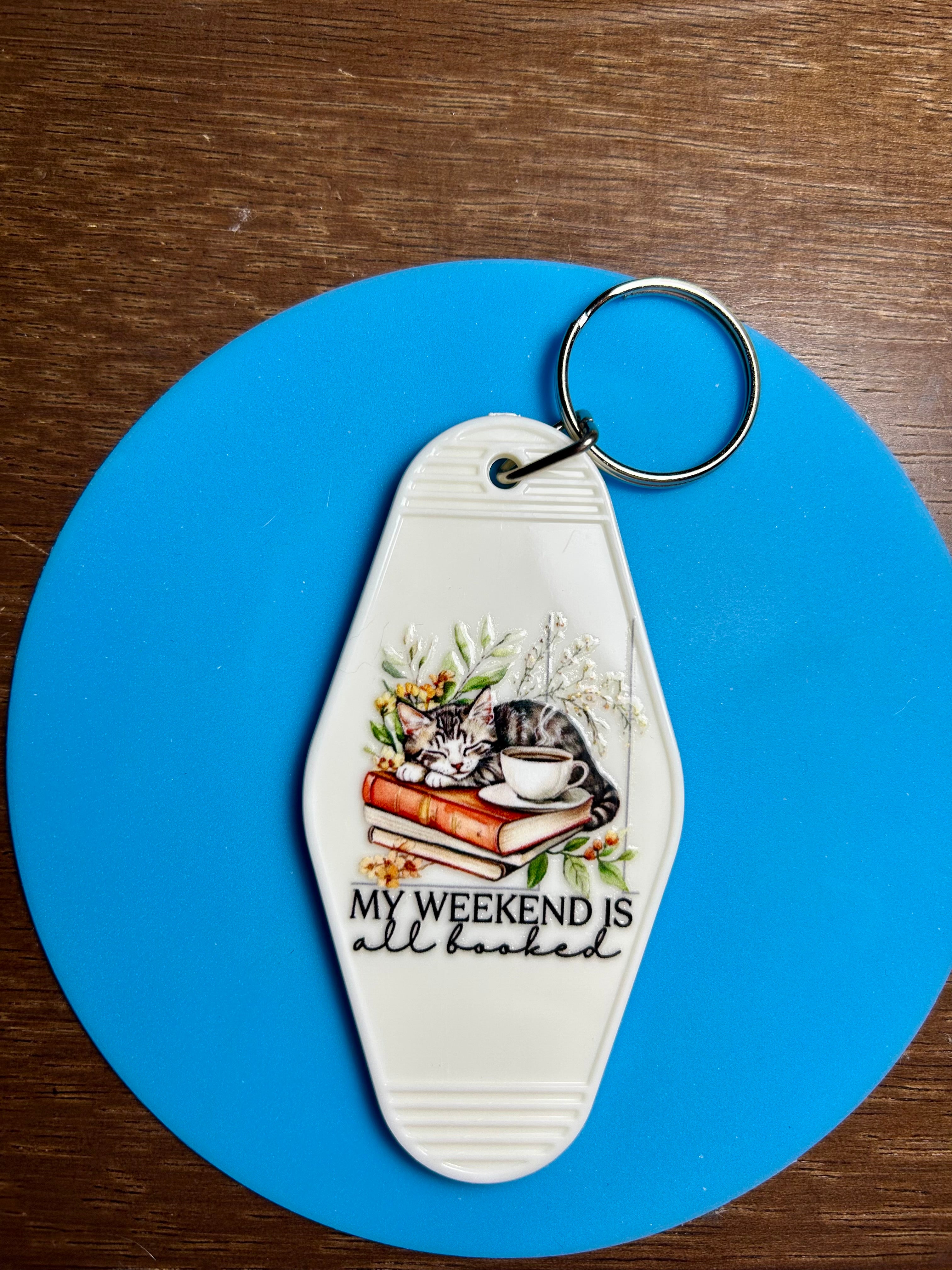 Retro Style Motel Keychain with a Bookish Theme