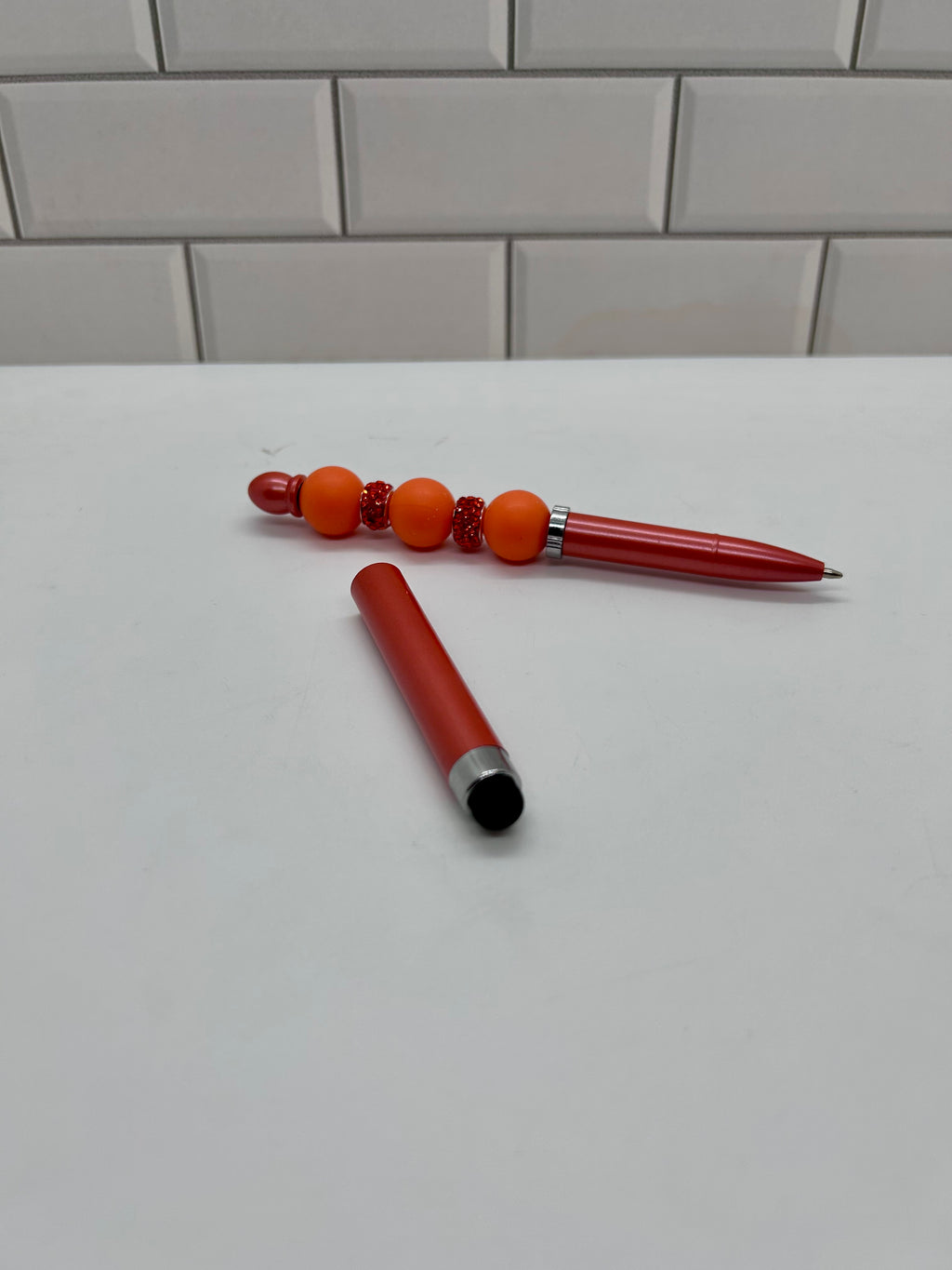 Beaded Stylus/Pen-Orange Acrylic