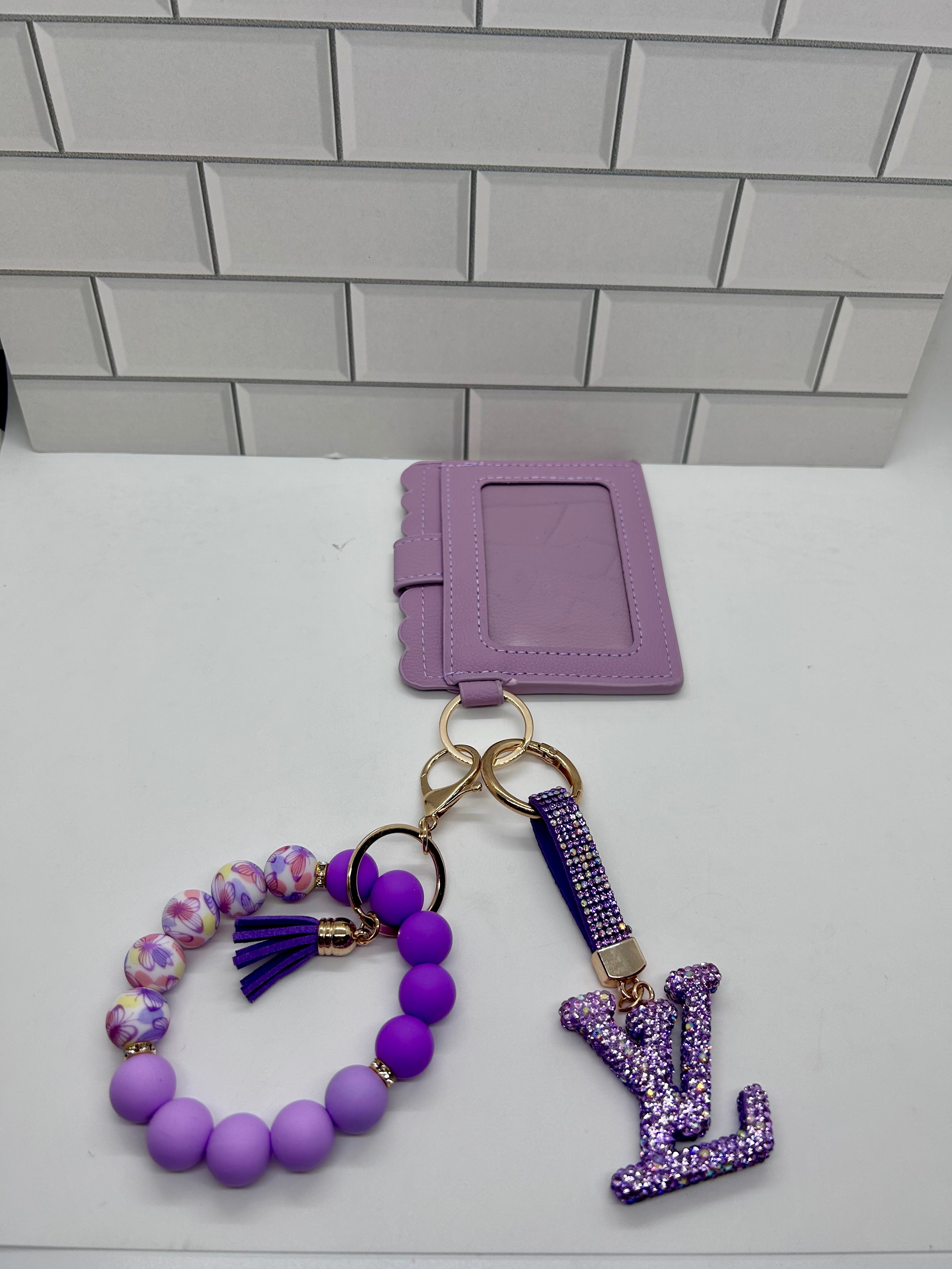 I.D. Wristlet Keychain Bundle-Purple with Purple LV Charm