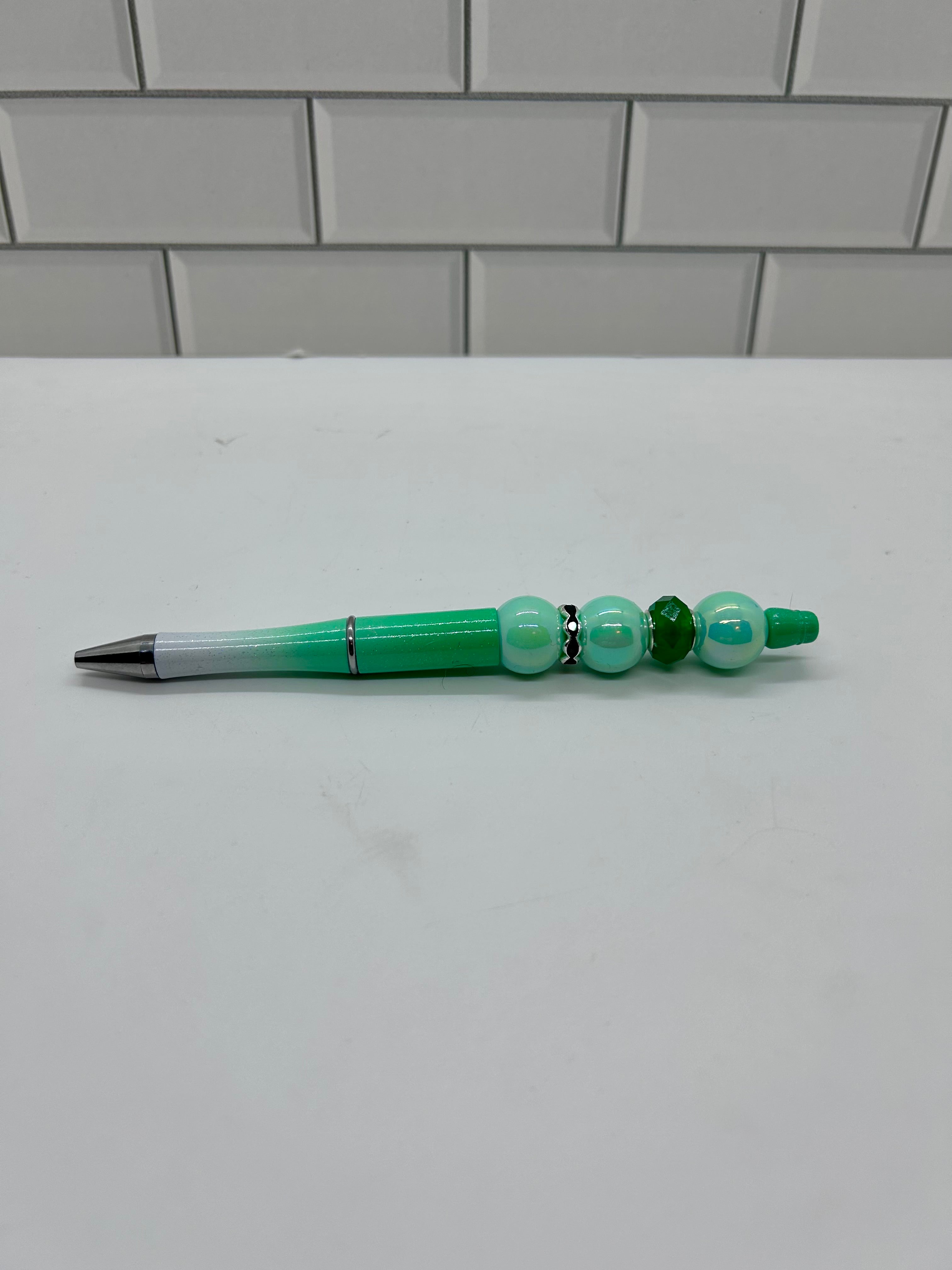Ombré Green Beaded Ballpoint Pen Acrylic