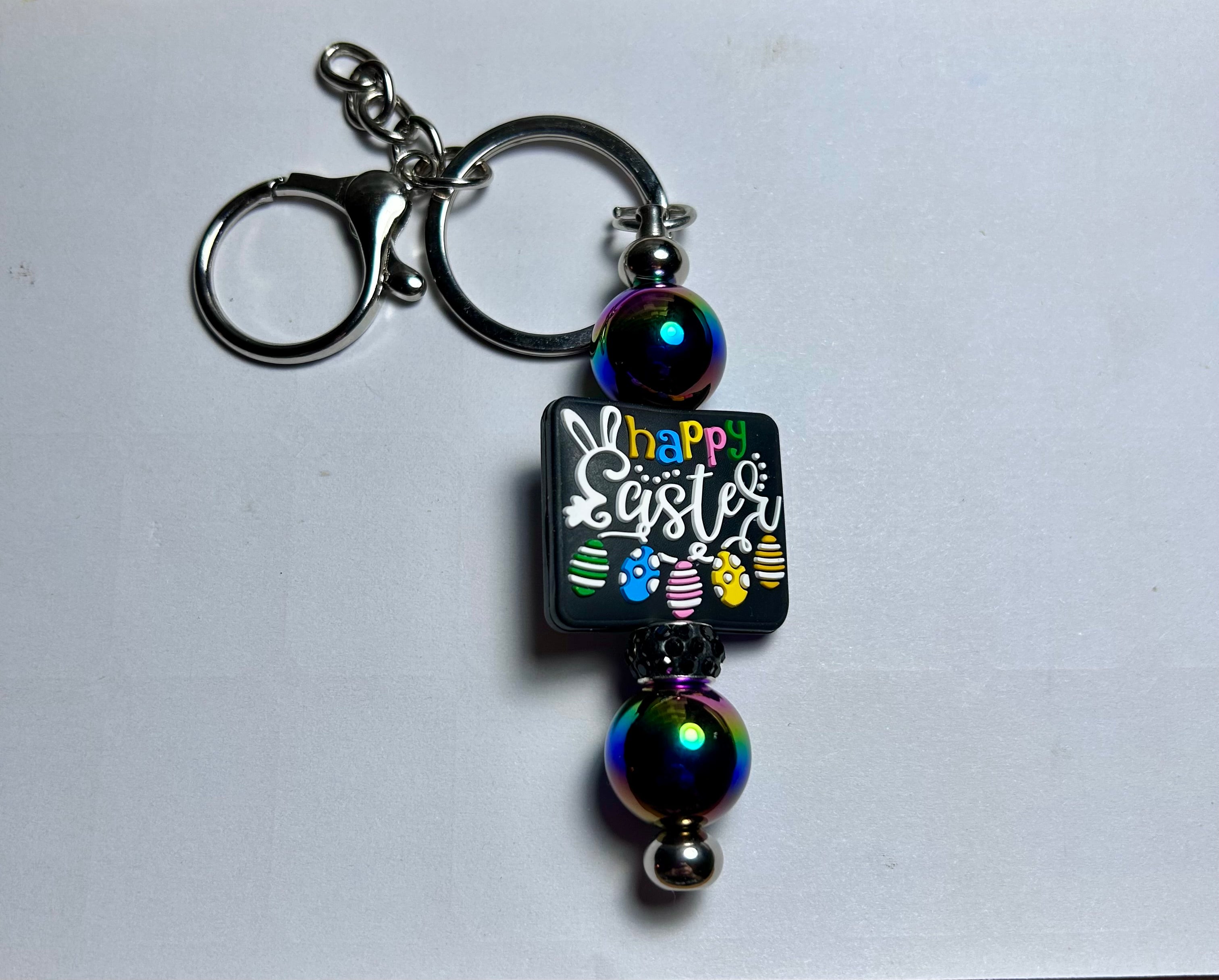 Easter Theme Beaded Keychain-Black with Focal