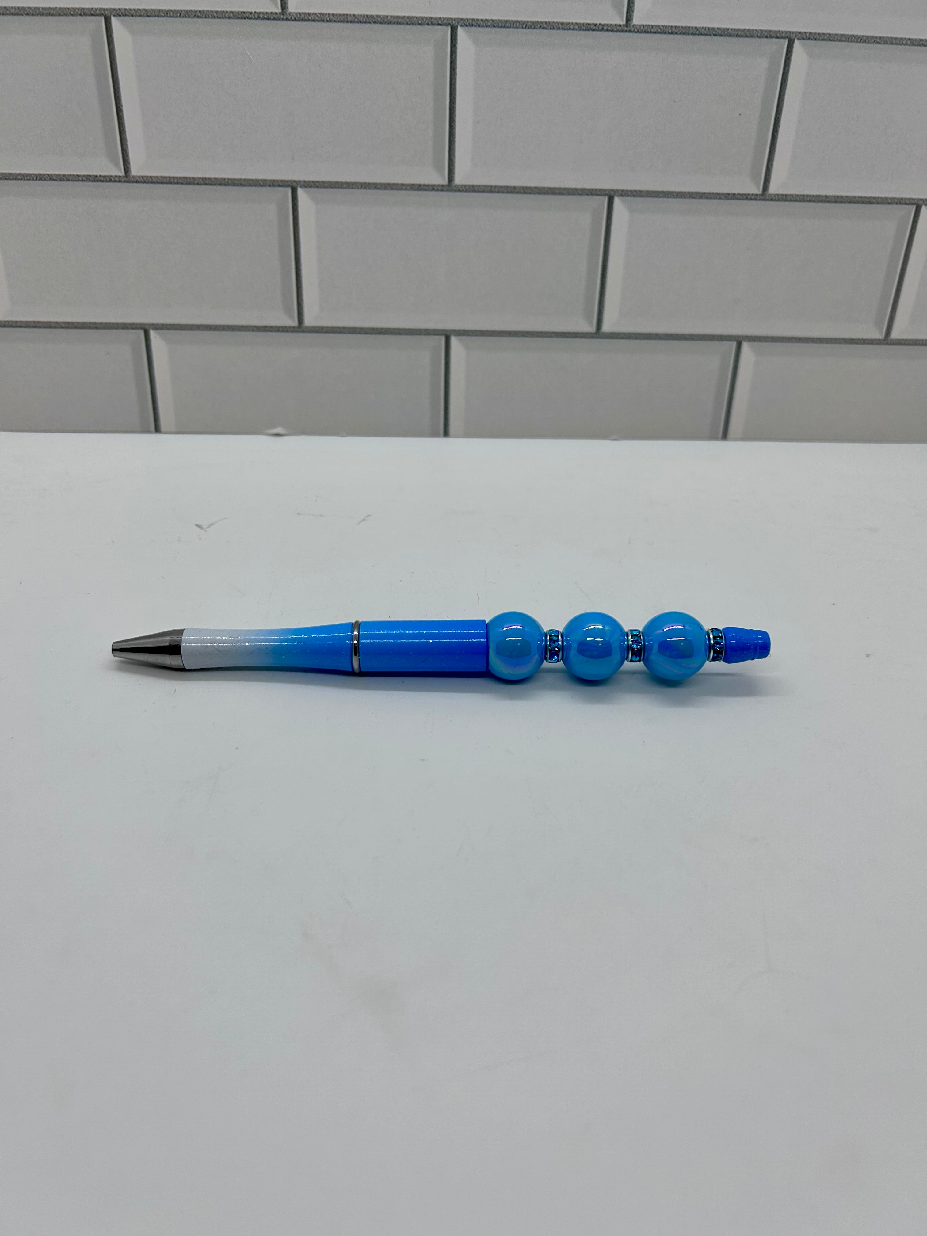 Ombré Blue Beaded Ballpoint Pen Acrylic