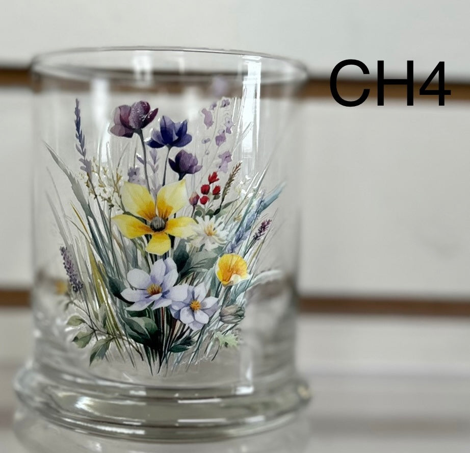 Photophore en Verre – Personnalisé avec du Sable Blanc, des Galets Transparents ou des Rochers Bleus, livré avec 2 bougies chauffe-plat