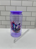 16 oz Acrylic Ombre Tumbler with Butterfly Theme-Purple