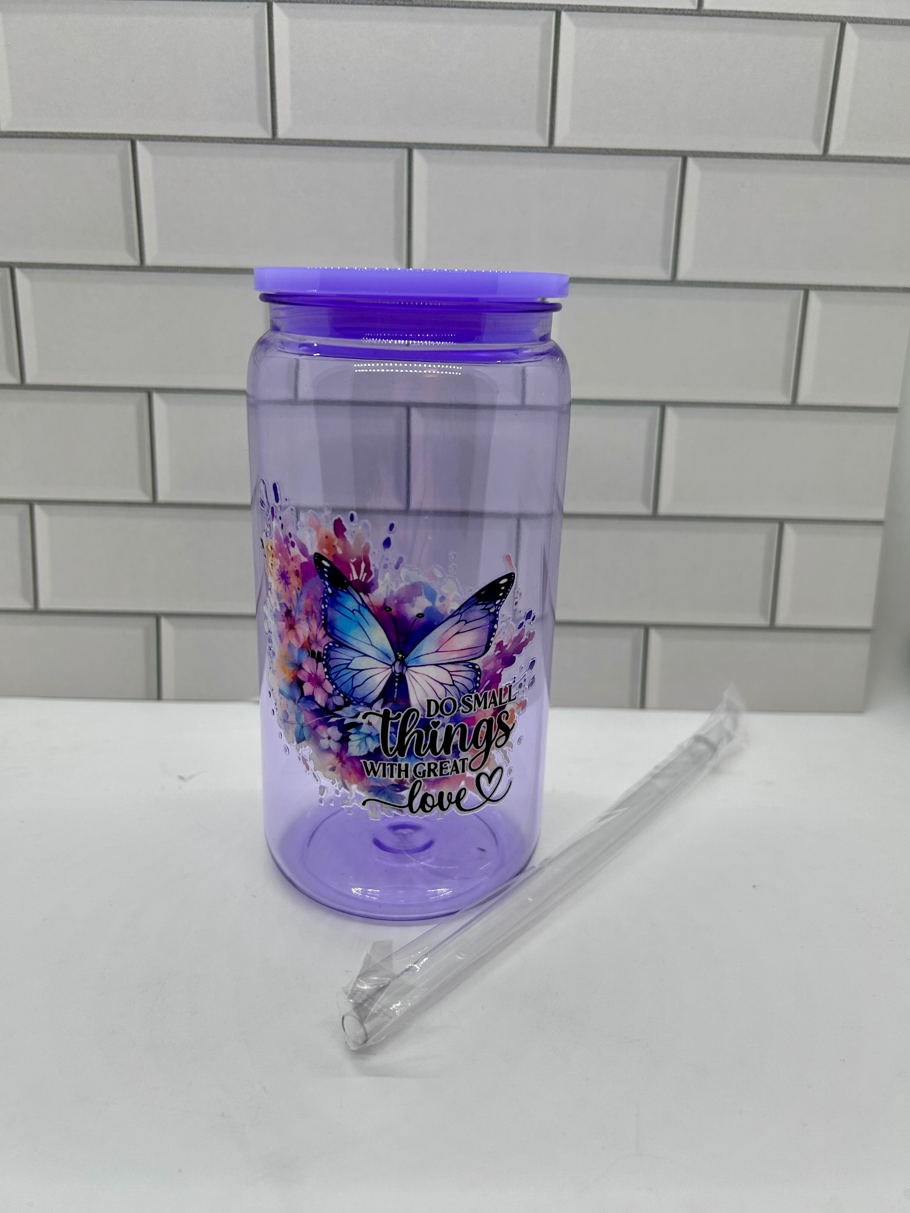 16 oz Acrylic Ombre Tumbler with Butterfly Theme-Purple