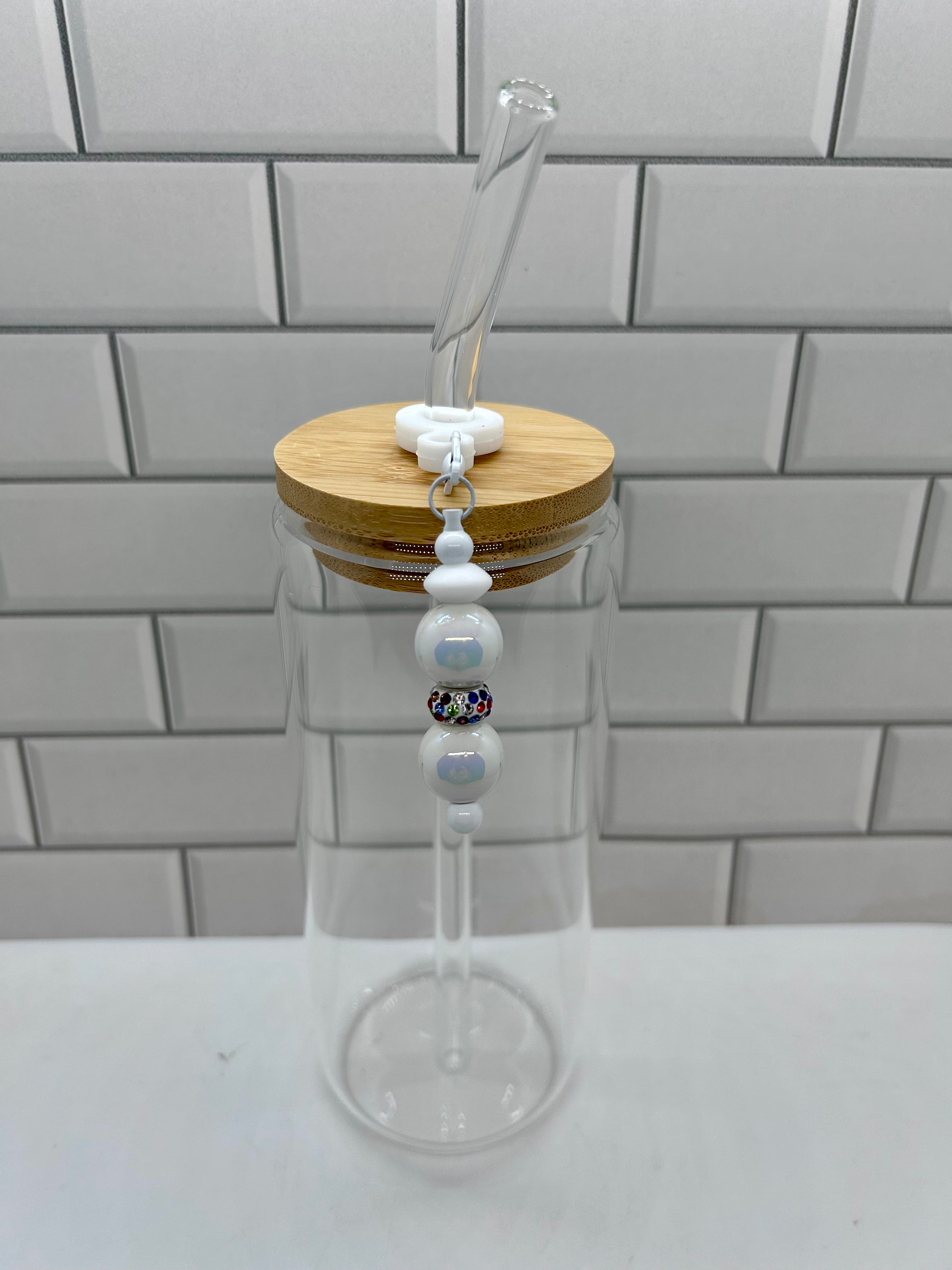 Beaded Straw Charm-White