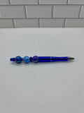 Stylos bille perlés-Acrylique bleu métallisé