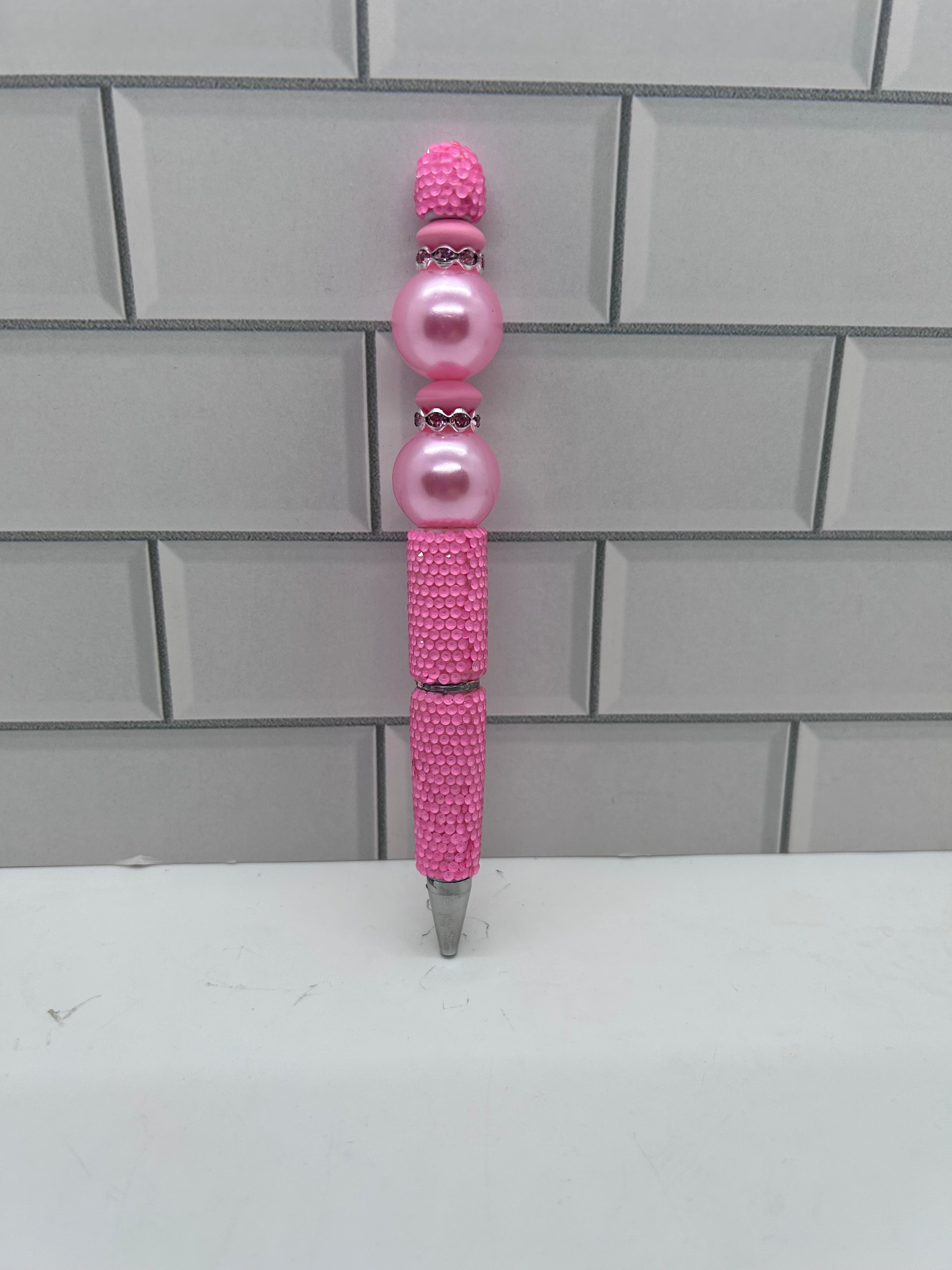 Rhinestone Beaded Ballpoint Pen-Pink
