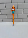 Beaded Ballpoint Pen- Orange Silicone with Fox Theme Focal