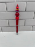 Beaded Ballpoint Pen-Christmas Red with Acrylic & Silicone Beads