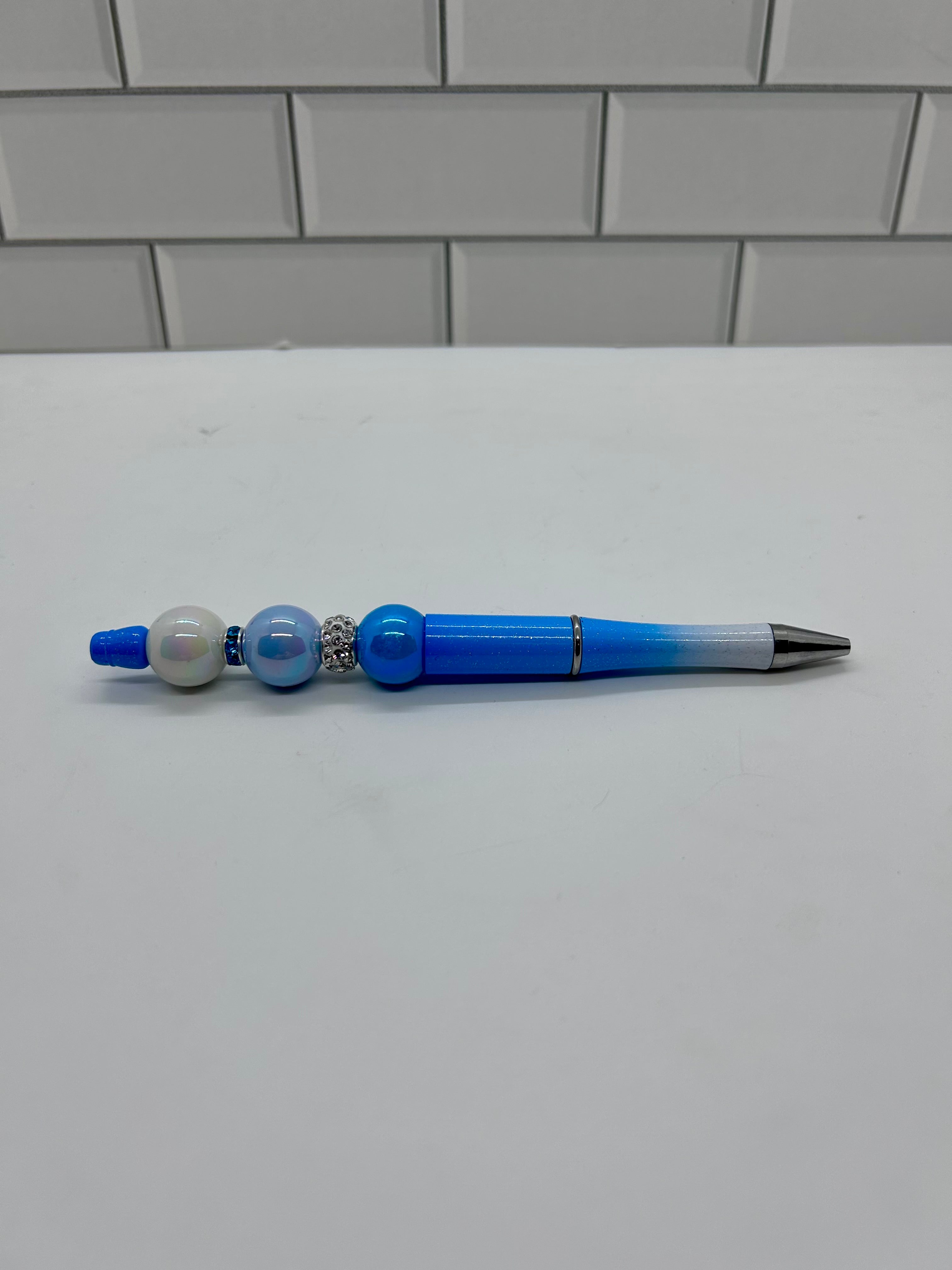 Stylos à bille perlés en acrylique bleu dégradé