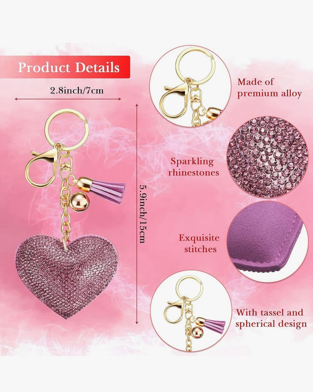 Blue  Rhinestone Heart  Keychain Charm