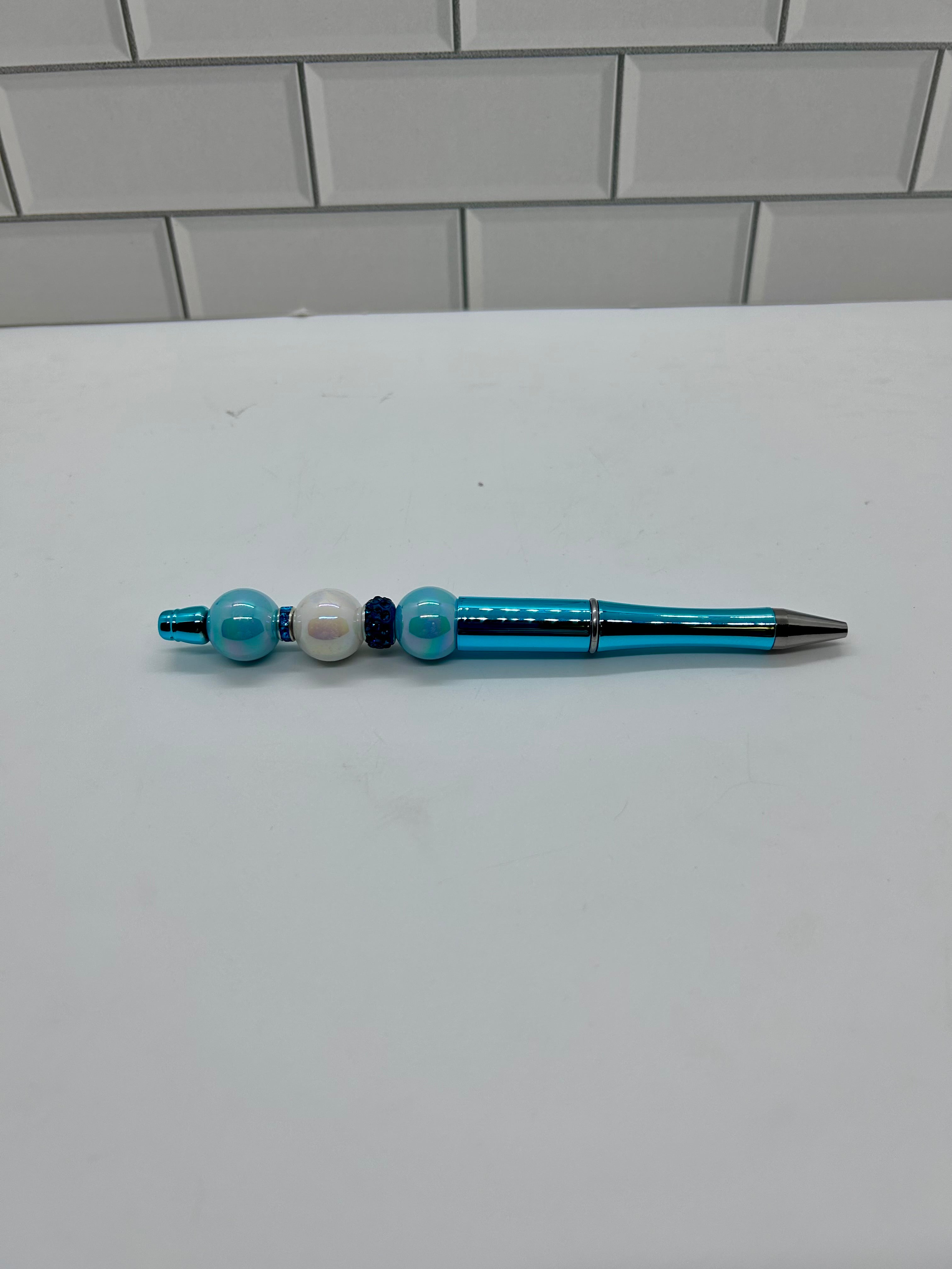 Beaded Ballpoint Pens-Metallic Teal Acrylic