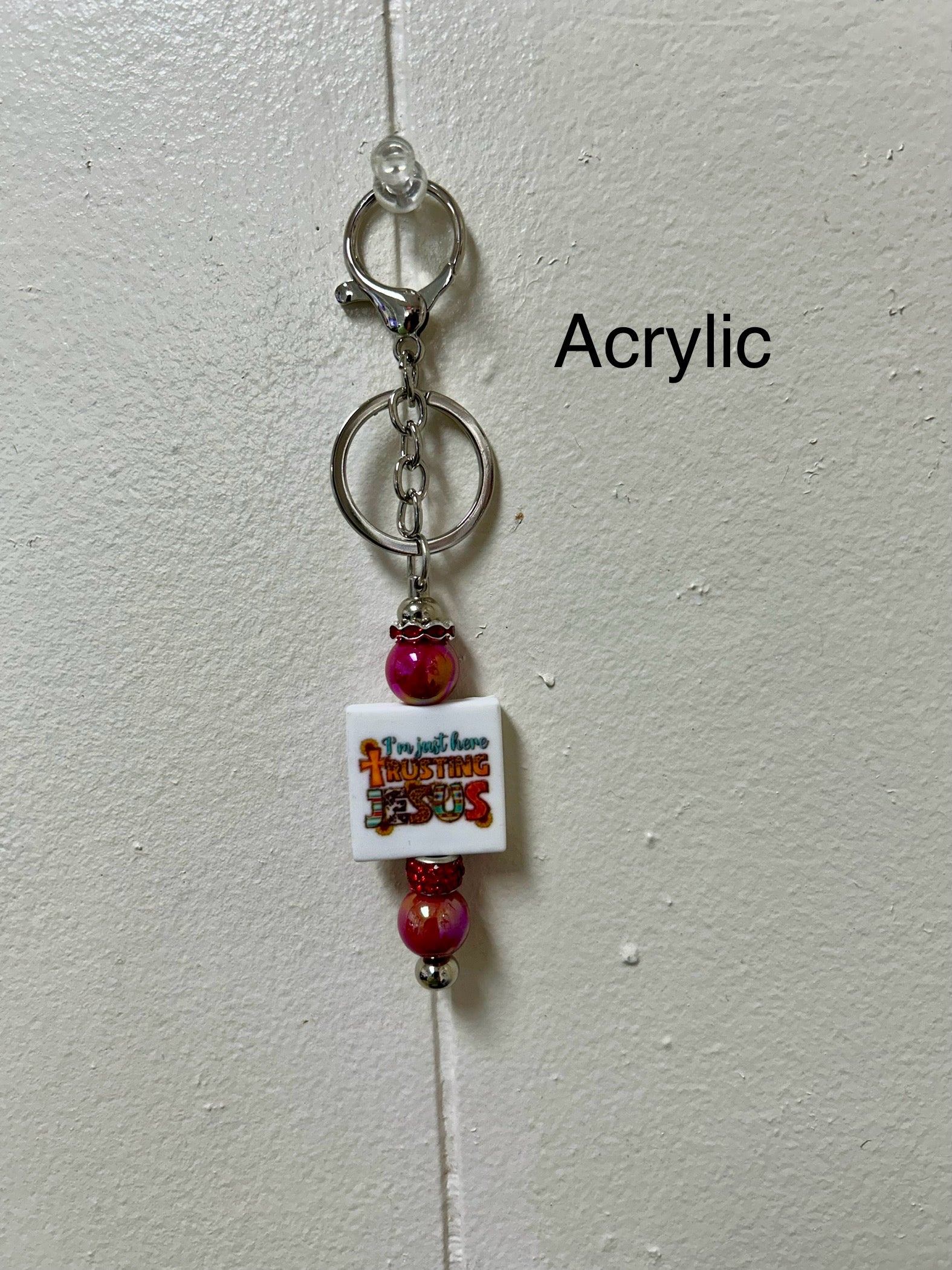 Acrylic Beaded Keychain with Christian Focal
